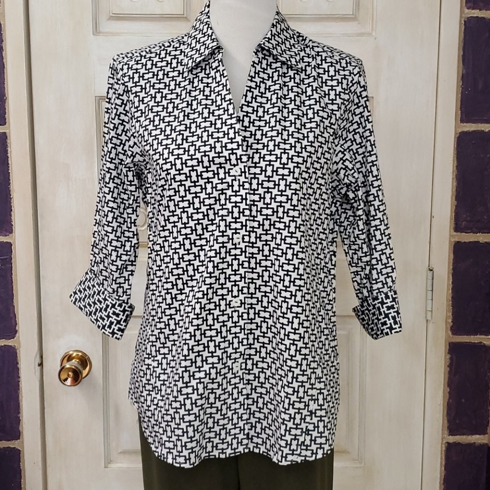 Foxcroft Button Down Printed Blouse - image 1